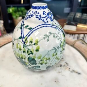 Anthropologie Blue and Green Floral Vase